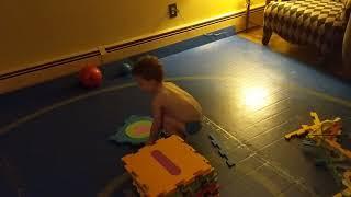 3 year old doing Box Jumps on Walmart letter's!