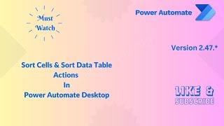 Sort Cells And Sort Data Table Actions In Power Automate Desktop #powerplatform #rpa #excel