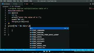 #22 C program to print multiplication table of n