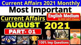 Current Affairs 2021 August in English | Current Affairs 2021 Monthy | Jan to Aug | Last 6 Months