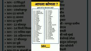 RTO Number Maharashtra #mpsc #mpscexam #chalughadamodi #marathinews | Mpsc | Combine | Group B C |