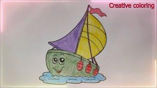 Color the picture of a sailboat with a large sail