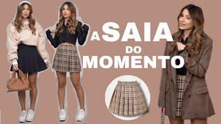 Looks com a tendência SAIA DE PREGAS COLEGIAL - Viihrocha