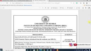 IDOL Admission 2020-21 | FYBCOM | FYBA | MCOM | MA | IDOL Admission Update | IDOL Mumbai university