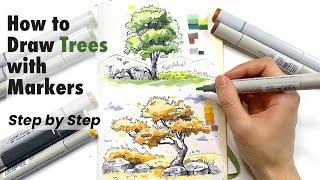 How to Draw Trees with Pen and Markers | Tutorial 3