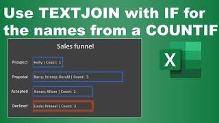 TEXTJOIN with IF for the names from a COUNTIF in Excel