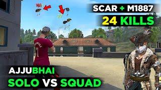 OMG! 24 KILLS SOLO VS SQUAD OVERPOWER AJJUBHAI GAMEPLAY WITH SCAR + M1887 - FREE FIRE HIGHLIGHTS