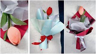 How to make paper tulip flower bouquet for teacher's day - Crepe paper flowers