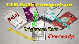 9W LED bulb comparison | Goldmedal | Bajaj | Philips | Panasonic | Eveready | Brightness test