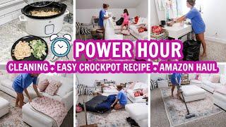 POWER HOUR CLEAN WITH ME + EASY CROCKPOT MEAL + AMAZON HAUL | EXTREME CLEANING MOTIVATION!