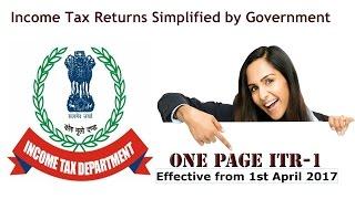 New Income Tax Returns A.Y. 2017-18 / Aadhar Number Mandatory / One page ITR - 1