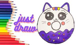 How to Draw a Cute Donut Kitten | Drawing coloring book.