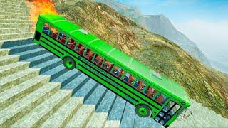 BeamNG Drive  School Bus vs Stairs. Would You Survive These School Bus Crashes. Stairs Jumps Down