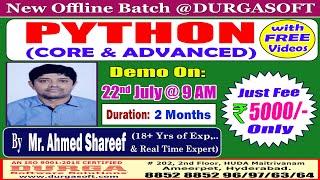 PYTHON (CORE & ADVANCED) Offline Training @ DURGASOFT