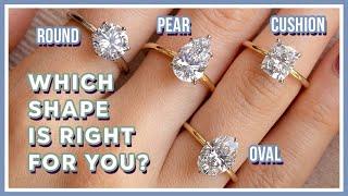 Which Diamond SHAPE is Right for You? | Round vs Cushion vs Oval vs Pear Gold Platinum Solitaires