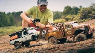 Rc Crawler Rescue Two Campers: Trx-4 Dodge Tow Truck - Two Killerbody Lc70 Canopy 4x4 Rc Cars