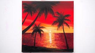 How To Draw a Palm Tree Sunset | Acrylic Painting Tutorial