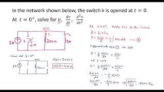 Find voltage, its first and second derivatives using initial conditions