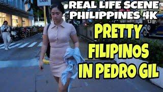 PRETTY FILIPINOS IN PEDRO GIL TAFT ROXAS BOULEVARD ERMITA MANILA WALKING TOUR IN PHILIPPINES 4K