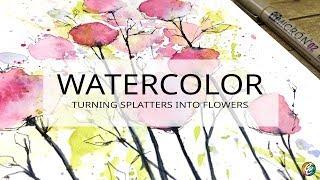 watercolor for beginners: splatters + doodles = easy florals