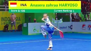 Anasera Zahraa Haryoso 9.10 scoreQiangshu (C Group) 8th World Junior Wushu Championship Indonesia