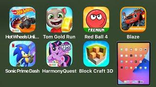 7 iPadOS Games: Hot Wheels: Unlimited,Talking Tom: Gold Run,Red Ball 4,Sonic Prime Dash,Block Craft