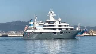 73 m Superyacht from Tenet movie leaving Gibraltar. Planet Nine.