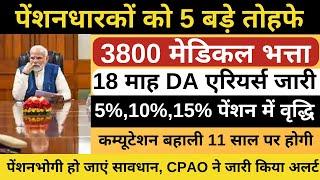  पेंशनर्स को 5 बड़े तोहफे,3800 FMA,18 माह DA एरियर्स का रास्ता साफ,5%,10%,15% पेंशन में वृद्धि 