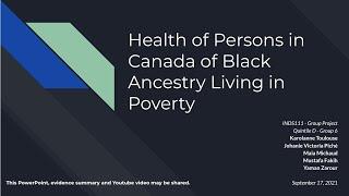 Health of Persons in Canada of Black Ancestry Living in Poverty