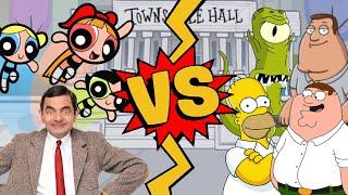 M.U.G.E.N. Battles | Mr. Bean/Blossom/Buttercup/Bubbles vs Peter/Homer/Joe/Kang