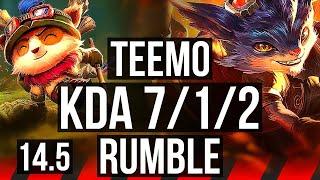 TEEMO vs RUMBLE (TOP) | 7/1/2, 500+ games, Dominating | BR Challenger | 14.5