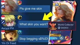 LANCELOT "NO SKIN" BUT WORLD COLLECTOR PRANK IN SOLO RANK!! - Mobile Legends