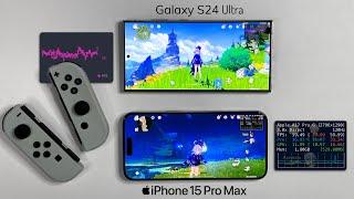 Which is BETTER for GAMING? Galaxy S24 Ultra vs iPhone 15 Pro Max Genshin Impact FPS Gaming Test