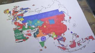 Eurasia flag map drawing | Drawing flag map of Eurasia