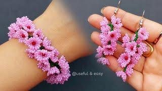 CHERRY BLOSSOM BEADS JEWELRY MAKING//BRACELET & EARRINGS// Useful & Easy