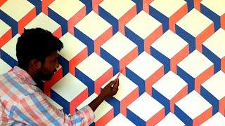 3d wall/ 3d painting/ how to make a 3d wall/ annapurna paints/geometric painting/ 3d paints