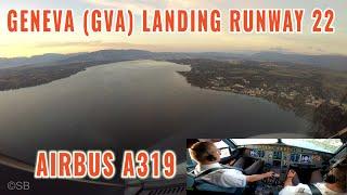 Geneva (GVA) | Beautiful sunrise approach over the lake to runway 22 | Airbus cockpit + pilots view