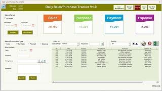 Daily Sales Purchase Tracker V1.0 in Excel | Track Sales, Purchase, Payment and Expenses