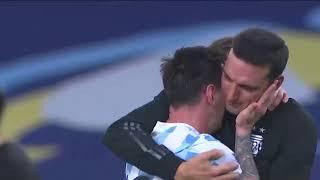 Messi And Lionel Scaloni Celebrates The Copa America Trophy