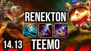 RENEKTON vs TEEMO (TOP) | 13/0/2, 7 solo kills, Legendary | EUW Diamond | 14.13