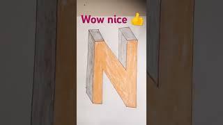 How to draw 3d N letter drawing very easy drawing  #drawing #youtube #shorts