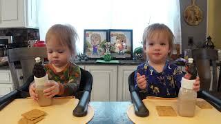 Twins try hot (cooled) chocolate