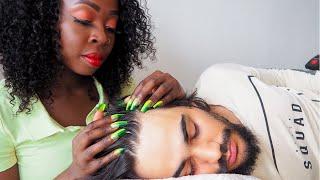 ASMR| Pampering My Husbands Head  ~ Nitpicking,Parting, Scratching,Brushing,Hairplay,Head Massage