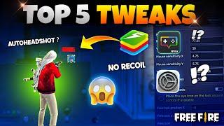 Top 5 Best SECRET No Recoil TWEAKS For Free Fire PC Auto Headshot | Bluestacks 5 | Msi 5