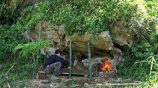 30 Days solo survival CAMPING, Primitive Fishing, Catch and Cook. Bushcraft Survival Shelter