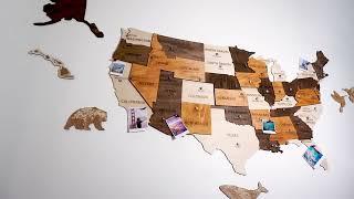 3D Wooden USA Map Wall Art, Large Wall Décor - US Travel Map with Push Pins