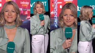 Jacqui Oatley Petite Blonde in Satin Blouse/White Trousers - ITV Darts 3/3/2024