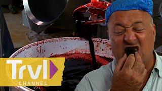 A BLOOD Brownie -- AKA Cow's Blood Pudding | Bizarre Foods with Andrew Zimmern | Travel Channel