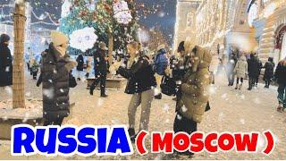 [4k]LUXURIOUS CHRISTMAS ️ Moscow evening walk in snowfall and multi-colored lights || Strollin4k