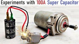 Run 12v 100 Amp Starter DC Motor with 500F Super Capacitor Ultra High Current - 2.7v Green Cap